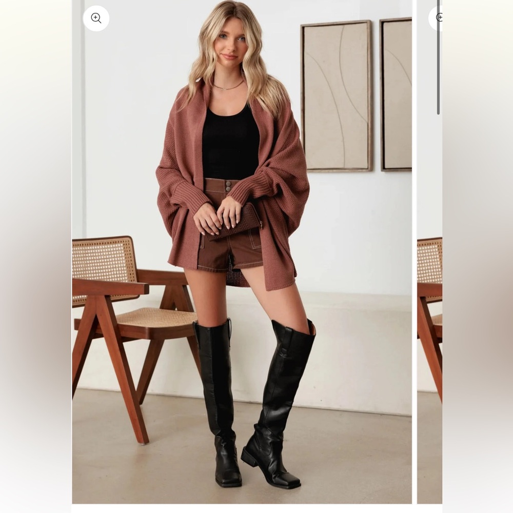 Open-Front Ribbed Knit Cardigan Sweater - Dusty Rose